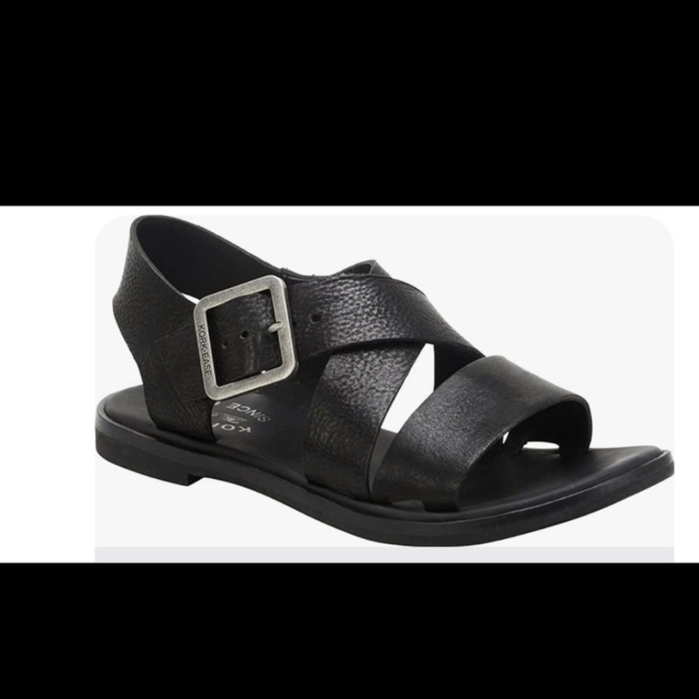 Kork-Ease Nara Black Leather Strappy Flat Sandals